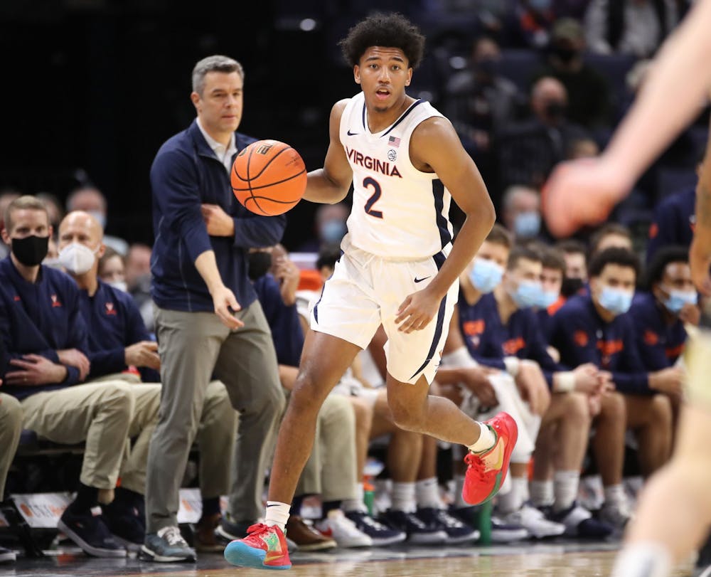 <p>Virginia sophomore guard Reece Beekman logged another solid game defensively with five steals.</p>