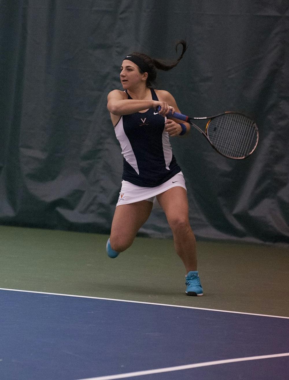 <p>No. 3 junior Julia Elbaba posted singles wins against both Miami and Wake Forest, downing No. 6 junior Stephanie Wagner 6-2, 6-0 Friday and sophomore Kimmy Guerin 6-2, 6-2 Sunday. </p>