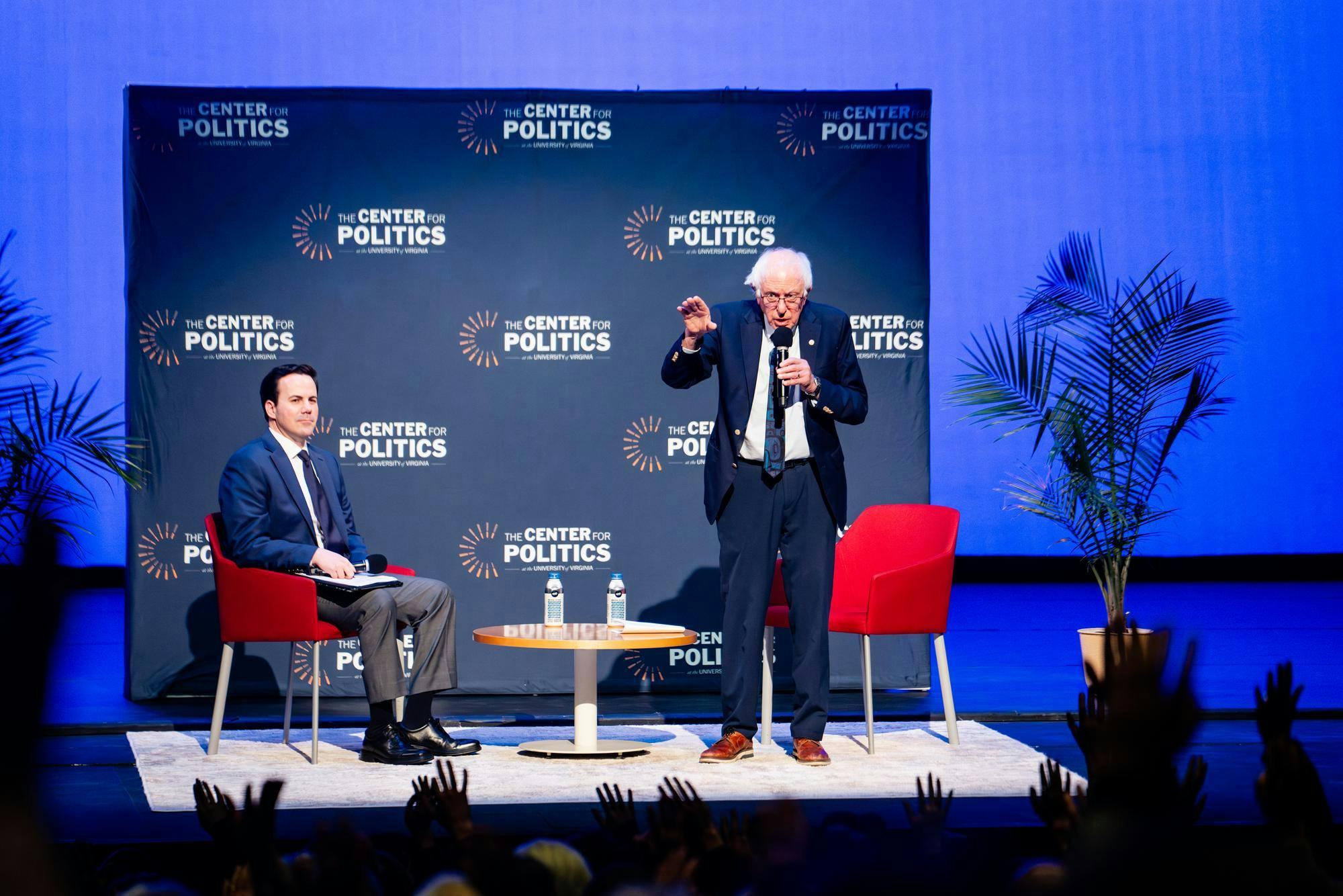 Sen. Bernie Sanders speaking at a Center for Politics event, photographed Dec. 4.