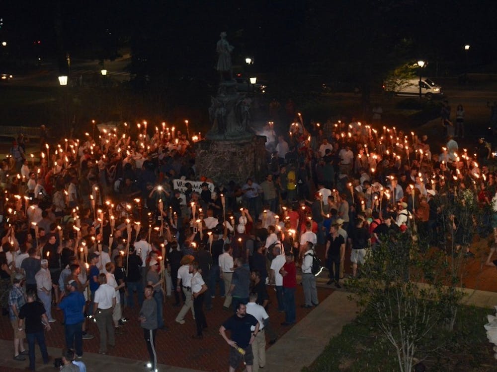 The Aug. 11 torchlit march ended with white supremacists surrounding anti-racist demonstrators near the Jefferson statue north of the Rotunda.&nbsp;