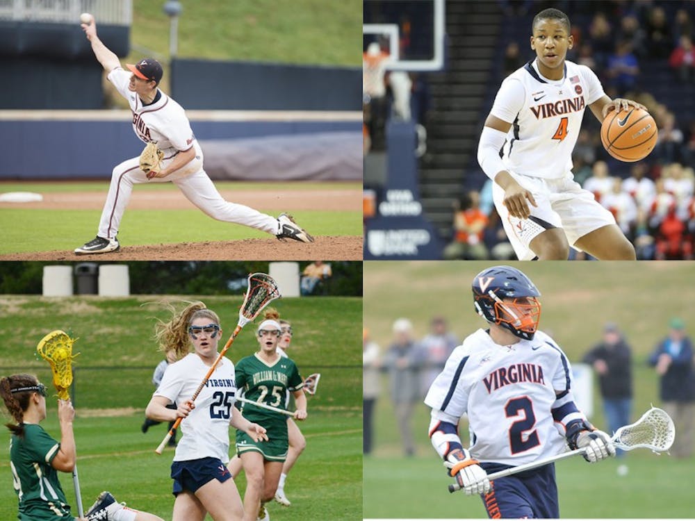 Junior starting pitcher Evan Sperling (top left), sophomore guard Dominique Toussaint (top right), sophomore midfielder Sammy Mueller (bottom left) and sophomore attack Michael Kraus (bottom right) have been crucial to their teams' performances.