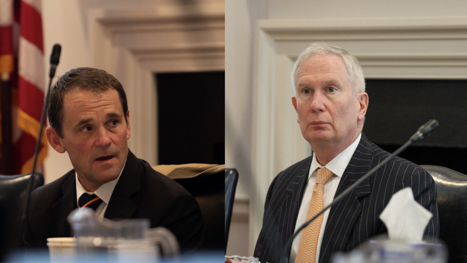 Former University President Jim Ryan, left, and Interim University President Paul Mahoney, right. 