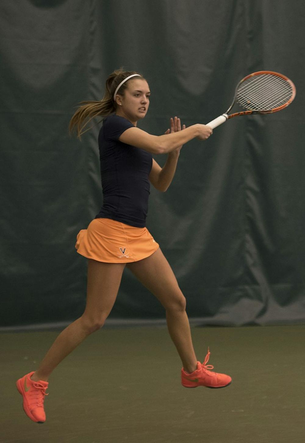 <p>Freshman Meghan Kelley defeated freshman Domenica Gonzalez in singles and&nbsp;also won her doubles match while&nbsp;paired with senior Danielle Collins in Virginia's win against Texas A&M.</p>