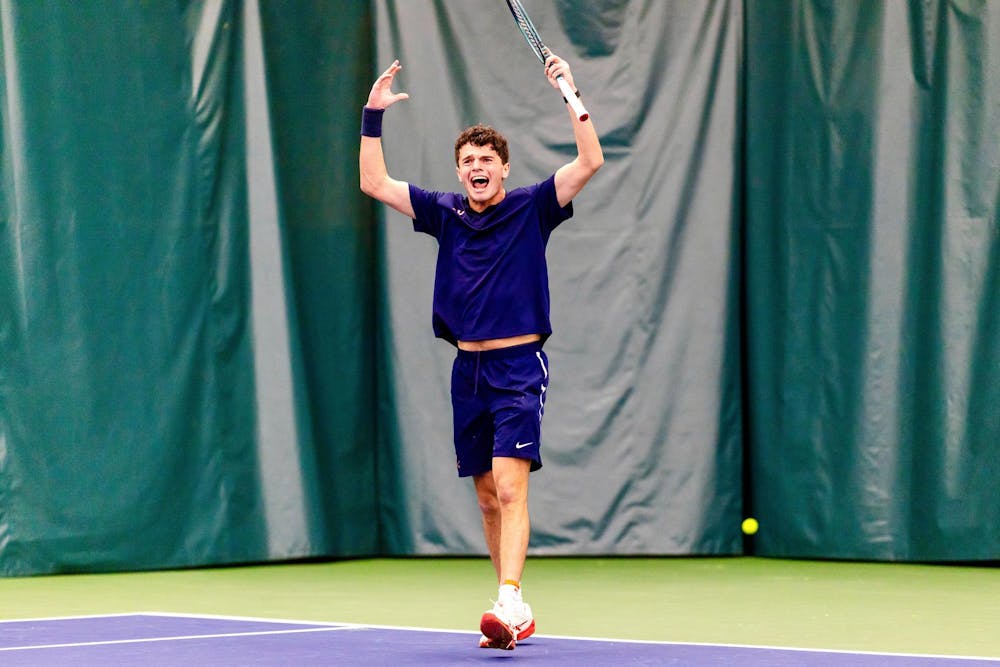 Senior Douglas Yaffa clinched the match for the Cavaliers on Court 6.