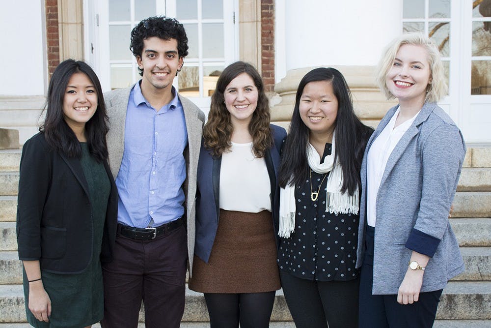 From left to right: Jasmine Oo was elected to&nbsp;Operations Manager, Nazar Aljassar to Executive Editor, Dani Bernstein to Editor-in-Chief, Lianne Provenzano to Chief Financial Officer and Kayla Eanes to Managing Editor.