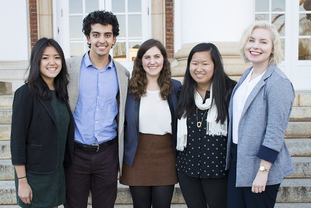 <p>From left to right: Jasmine Oo was elected to&nbsp;Operations Manager, Nazar Aljassar to Executive Editor, Dani Bernstein to Editor-in-Chief, Lianne Provenzano to Chief Financial Officer and Kayla Eanes to Managing Editor.</p>