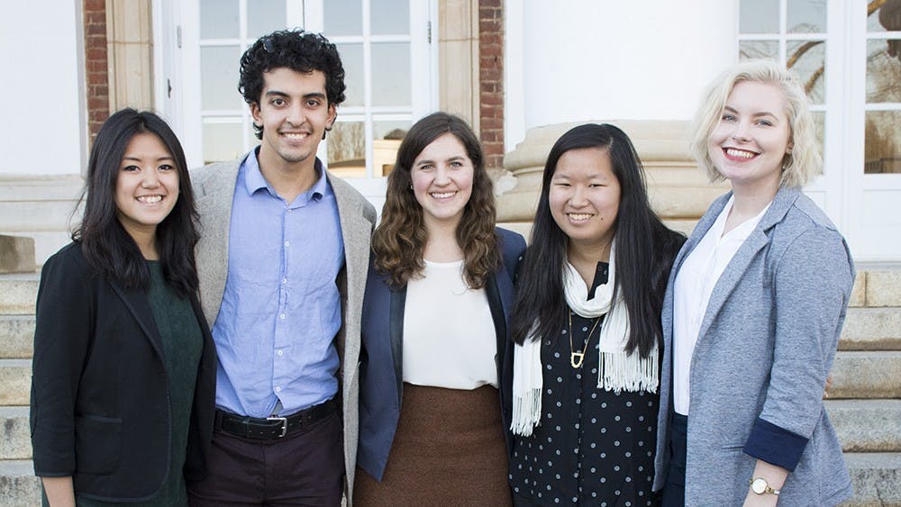 From left to right: Jasmine Oo was elected to&nbsp;Operations Manager, Nazar Aljassar to Executive Editor, Dani Bernstein to Editor-in-Chief, Lianne Provenzano to Chief Financial Officer and Kayla Eanes to Managing Editor.