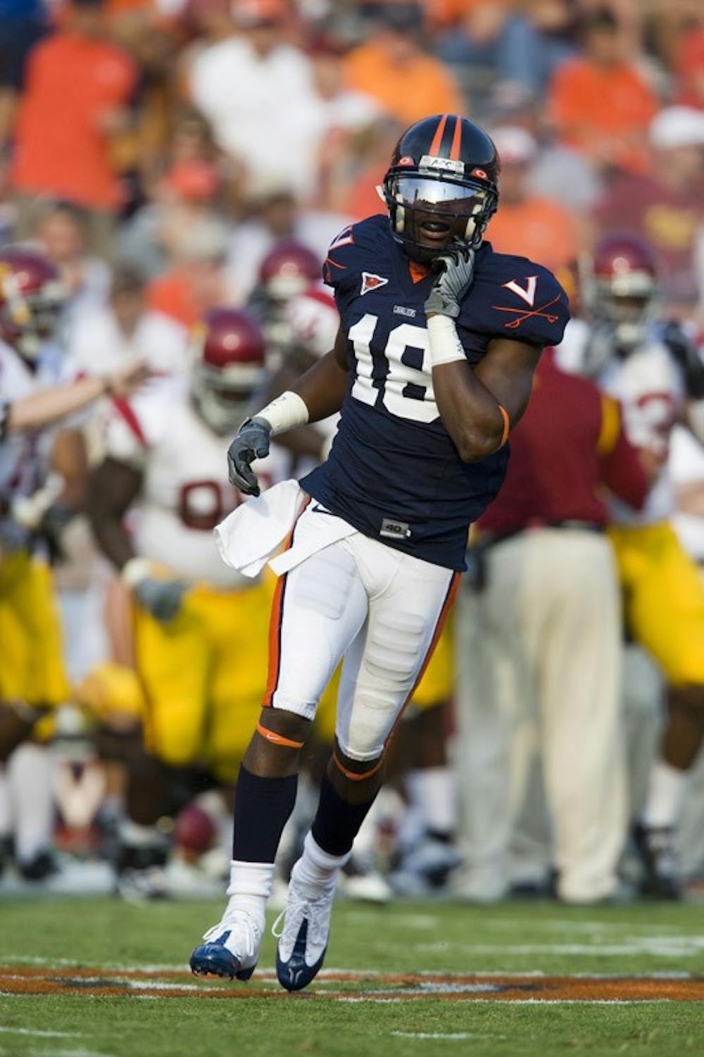 Virginia wide receiver Kris Burd (18).  The #3 ranked University of Southern California Trojans defeated the University of Virginia Cavaliers 52-7 at Scott Stadium in Charlottesville, VA on August 30, 2008.