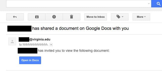A screenshot of one of the emails circulating among @virginia.edu addresses.&nbsp;