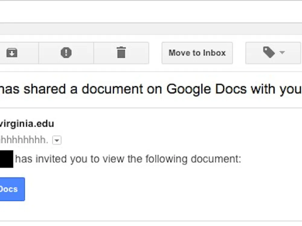 A screenshot of one of the emails circulating among @virginia.edu addresses. 