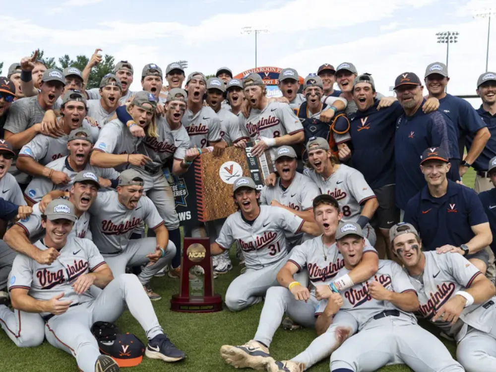 The Cavaliers celebrate their second consecutive College World Series apperance.
