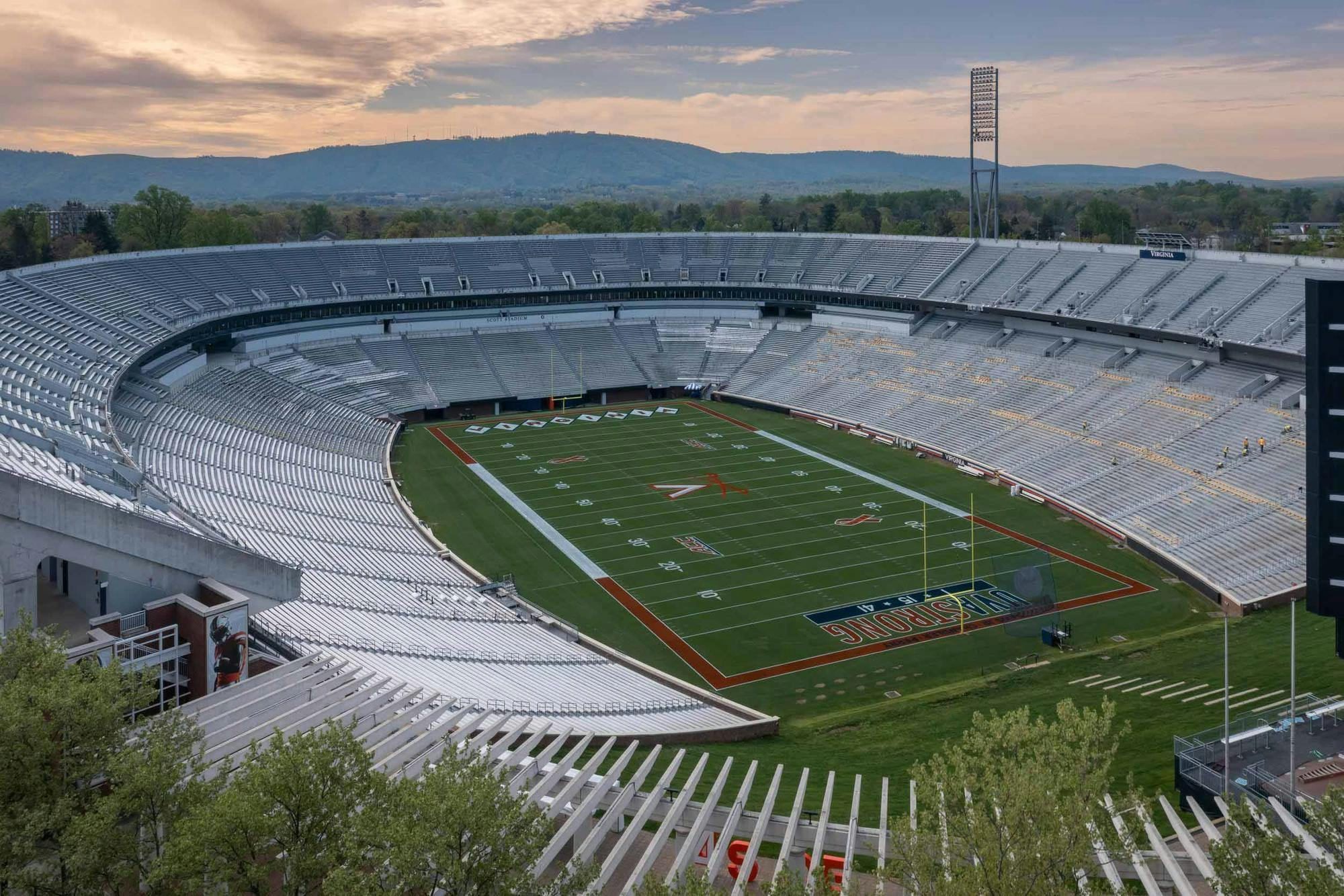 A photograph of an empty Scott Stadium. 