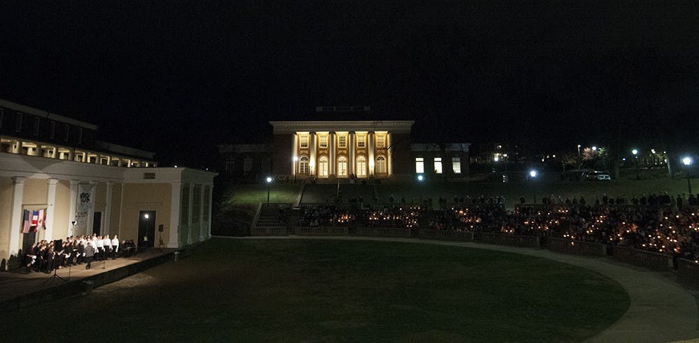 Attendees filled the amphitheater Tuesday in solidarity with those affected by the attacks in Paris and Lebanon.