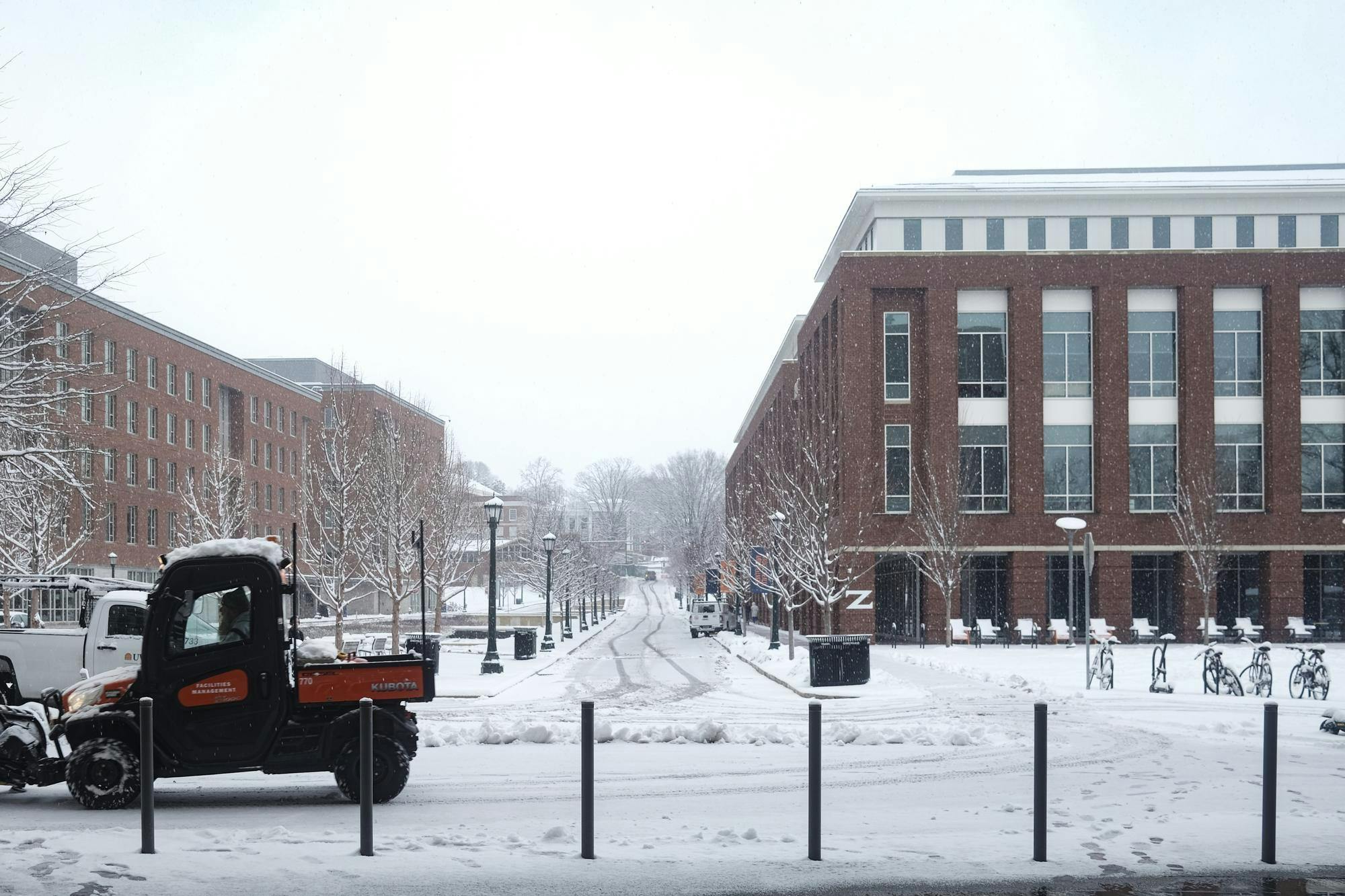 A snow-covered Student Health and Wellness, photographed Feb. 12, 2025.