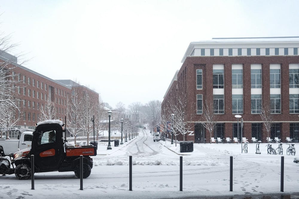 A snow-covered Student Health and Wellness, photographed Feb. 12, 2025.