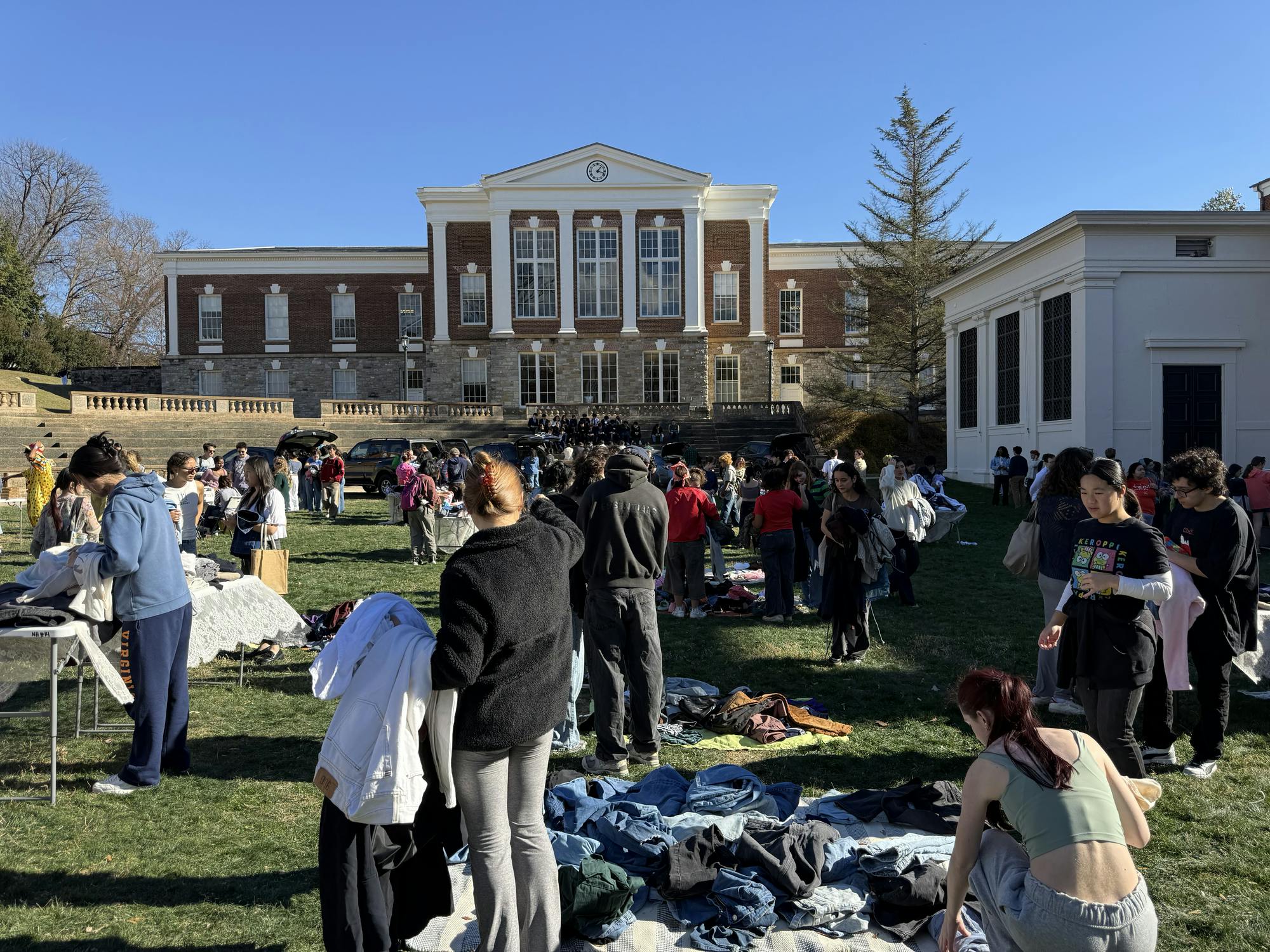 For the event, clothes and accessories were piled on tables, clothing racks, picnic blankets and even in the trunk of cars.