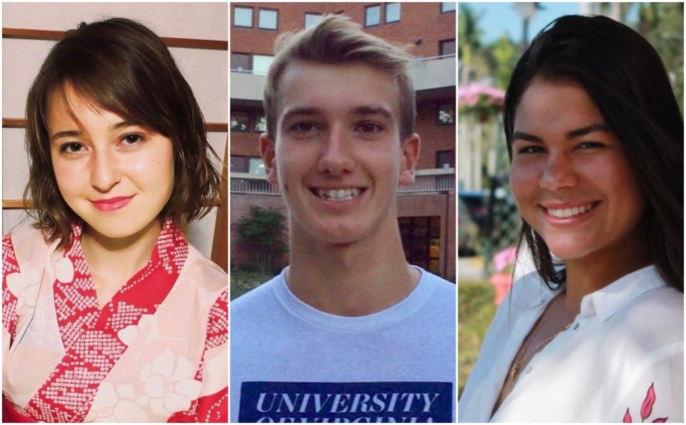 <p>(From left to right) Helena Lindsay, &nbsp;Kacper Olijewski and Sofia Munera have entered their first year at U.Va.&nbsp;</p>