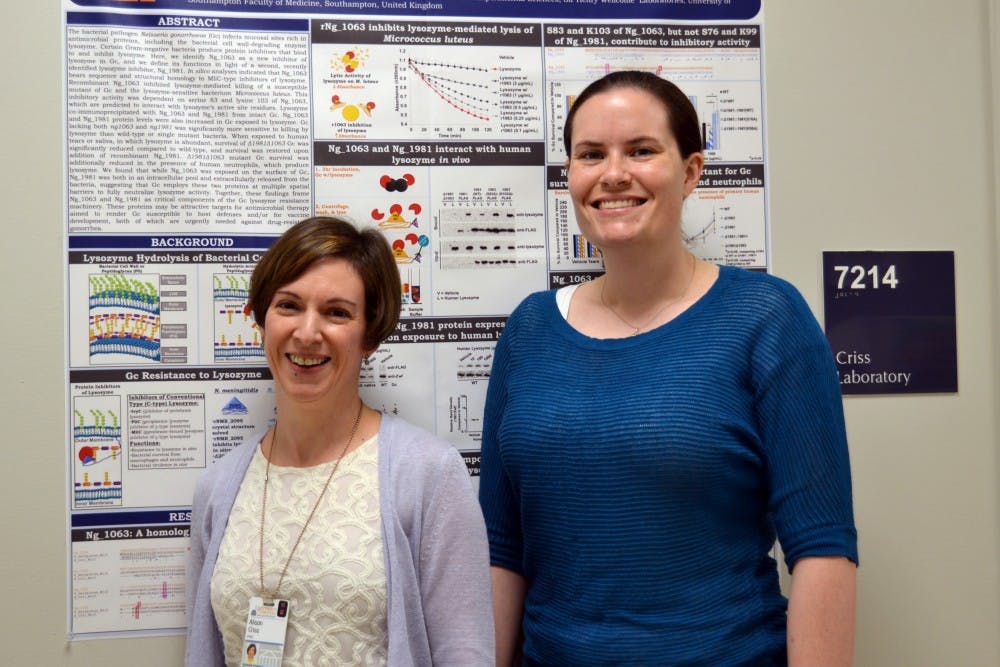 <p>Assoc. Prof. Alison Criss and Biomedical Sciences graduate student Stephanie Ragland, along with two collaborators from the U.K., published a paper in July identifying two novel bacterial proteins that allowed N. gonorrhoeae to resist human lysozyme.</p>