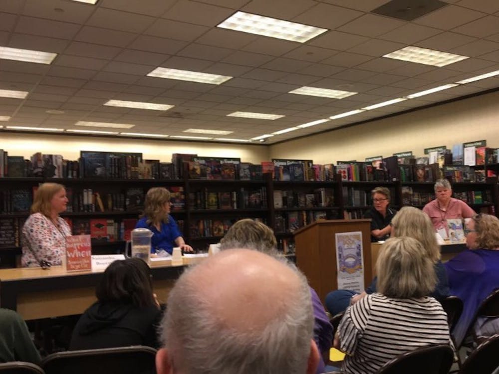Authors of LGBTQI romance Samantha Boyette, D. Jackson Leigh and Radclyffe sat for a panel with Sandy Lowe, senior editor of Bold Strokes Books, as part of Virginia Festival of the Book.
