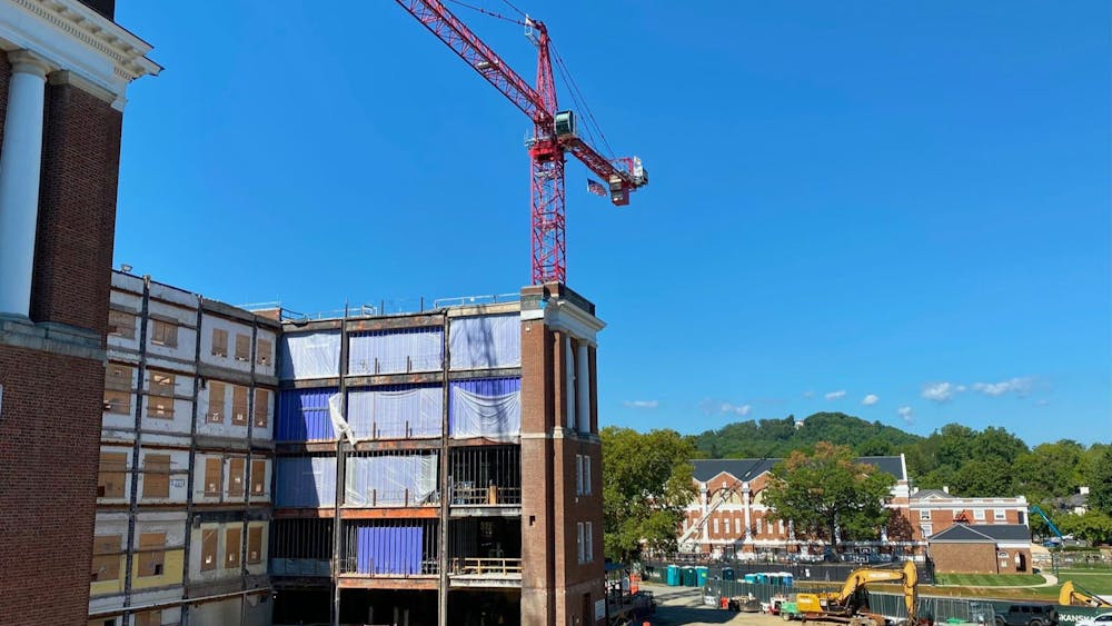 Construction on Alderman Library, which is scheduled for completion in spring 2023, aims in part to make the building more sustainable.