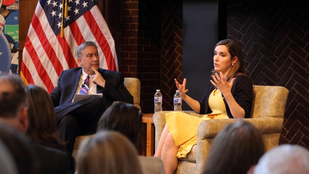 The event began with a brief discussion between Brennan and Larry Sabato, Center for Politics director and professor of politics, followed by an opening of the floor to questions from the audience.&nbsp;