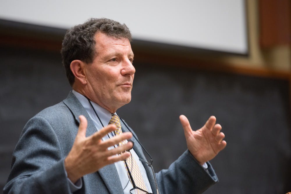 <p>New York Times opinion columnist Nicholas Kristof gave a talk about division in America Monday night in Nau Hall.</p>