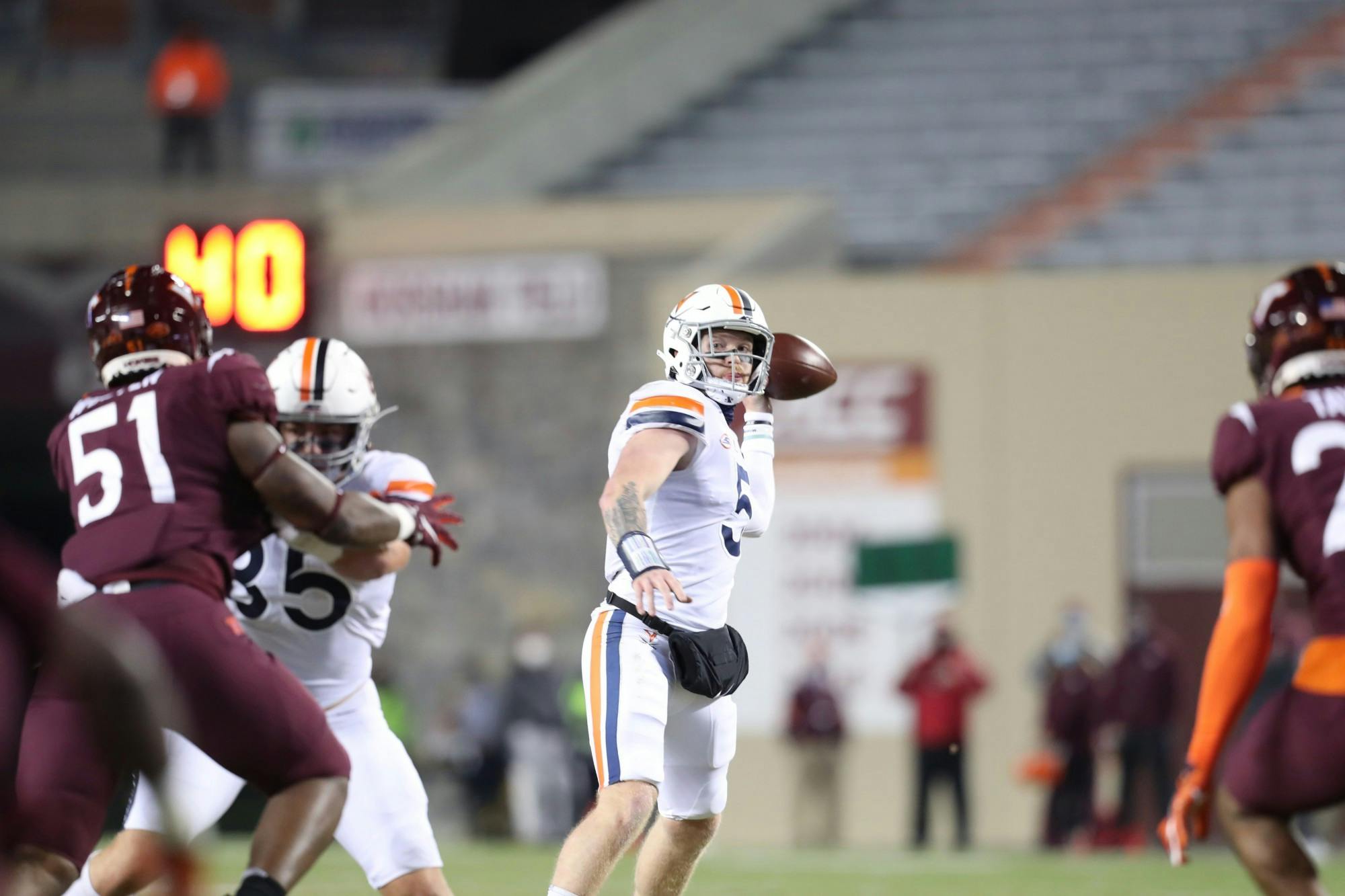 Sophomore quarterback Brennan Armstrong struggled to get anything going on the ground, rushing for just 51 yards on 15 attempts.&nbsp;