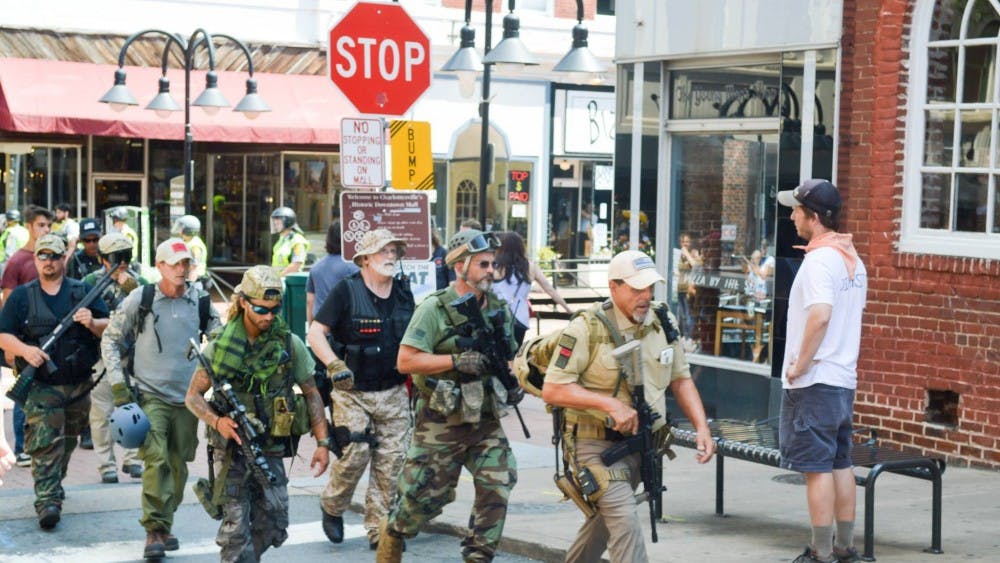 The lawsuit seeks a court order preventing private militia groups from engaging in paramilitary activity in Virginia.