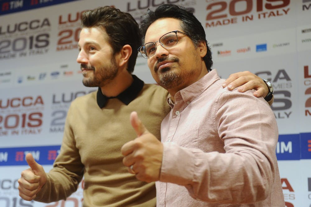 <p>'Narcos: Mexico' cast members Diego Luna and Michael Peña at Lucca Comics &amp; Games in 2018.</p>