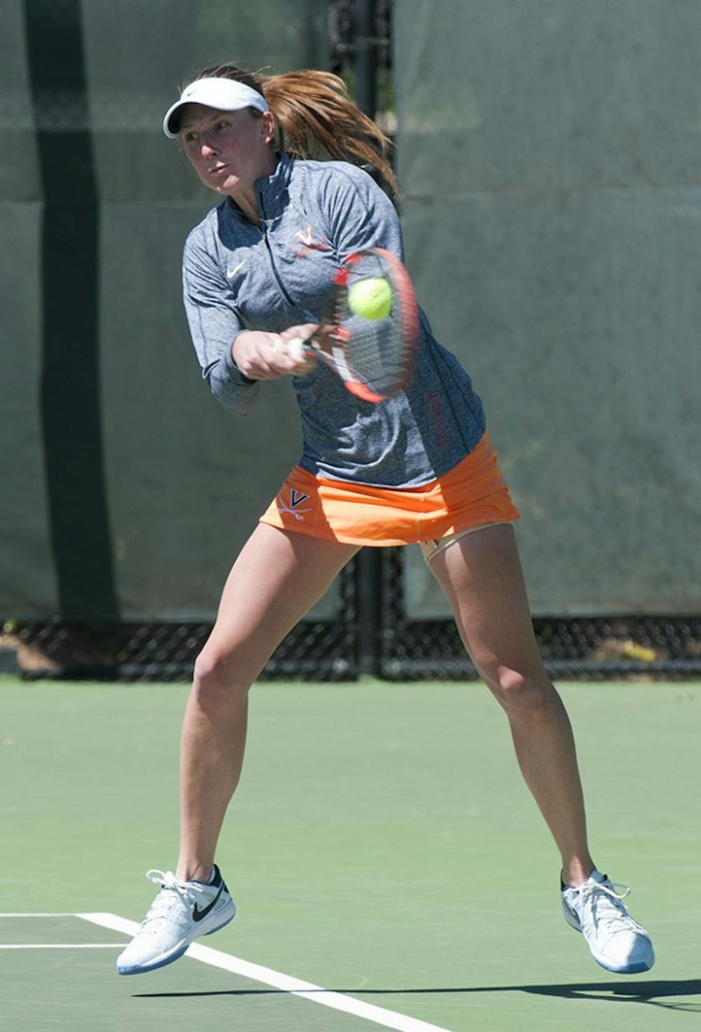 <p>Stephanie Nauta won her match&nbsp;6-3, 2-6, 6-3 Sunday in Virginia's 6-1 win against Virginia Tech.</p>