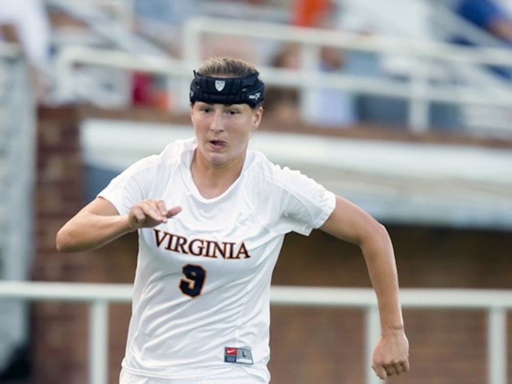 Virginia Cavaliers forward Lauren Alwine (9) in action against Loyola.  The #6 Virginia Cavaliers defeated the Loyola College Greyhounds 4-0 in a NCAA Women's Soccer game held at Klockner Stadium on the Grounds of the University of Virginia in Charlottesville, VA on August 22, 2008.