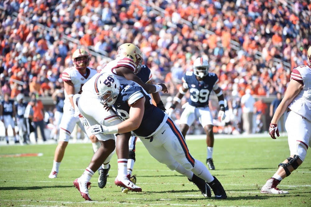 <p>Junior defensive lineman Eli Hanback has played an increasingly important role on the Cavaliers' defense.</p>