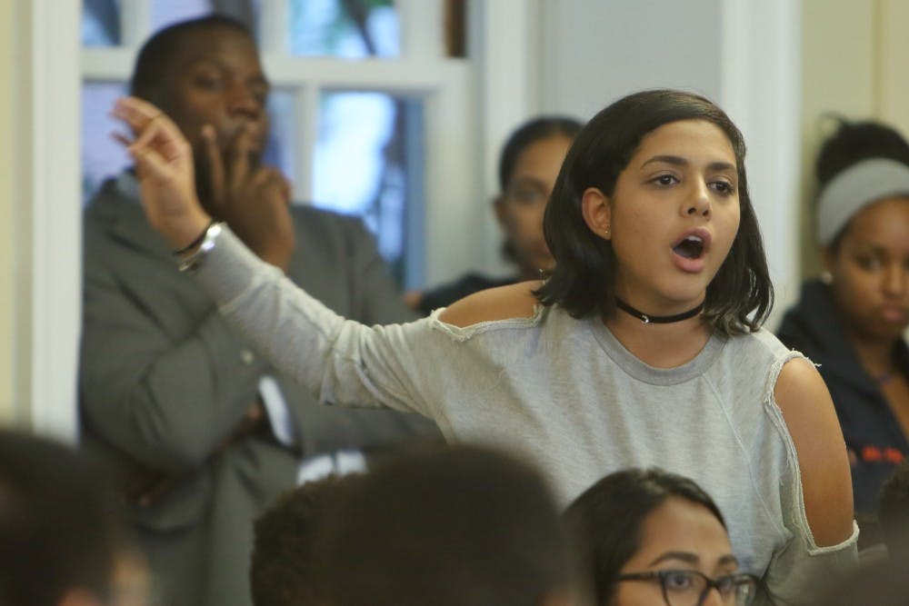 Third-year College student Rawda Fawaz spoke in favor of passing the resolution in support of the demands. 
