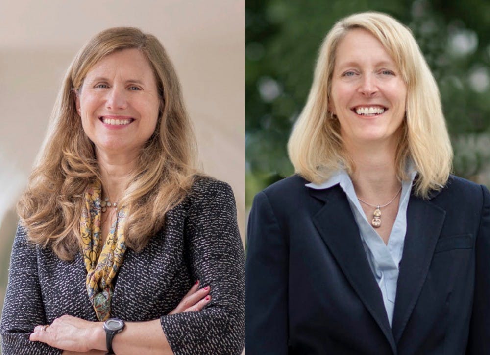 <p>M. Elizabeth “Liz” Magill (left) will serve as executive vice president and provost, and Jennifer “J.J.” Wagner Davis (right) will be executive vice president and chief operating officer. &nbsp;They will be the first women to hold these positions at U.Va.&nbsp;</p>