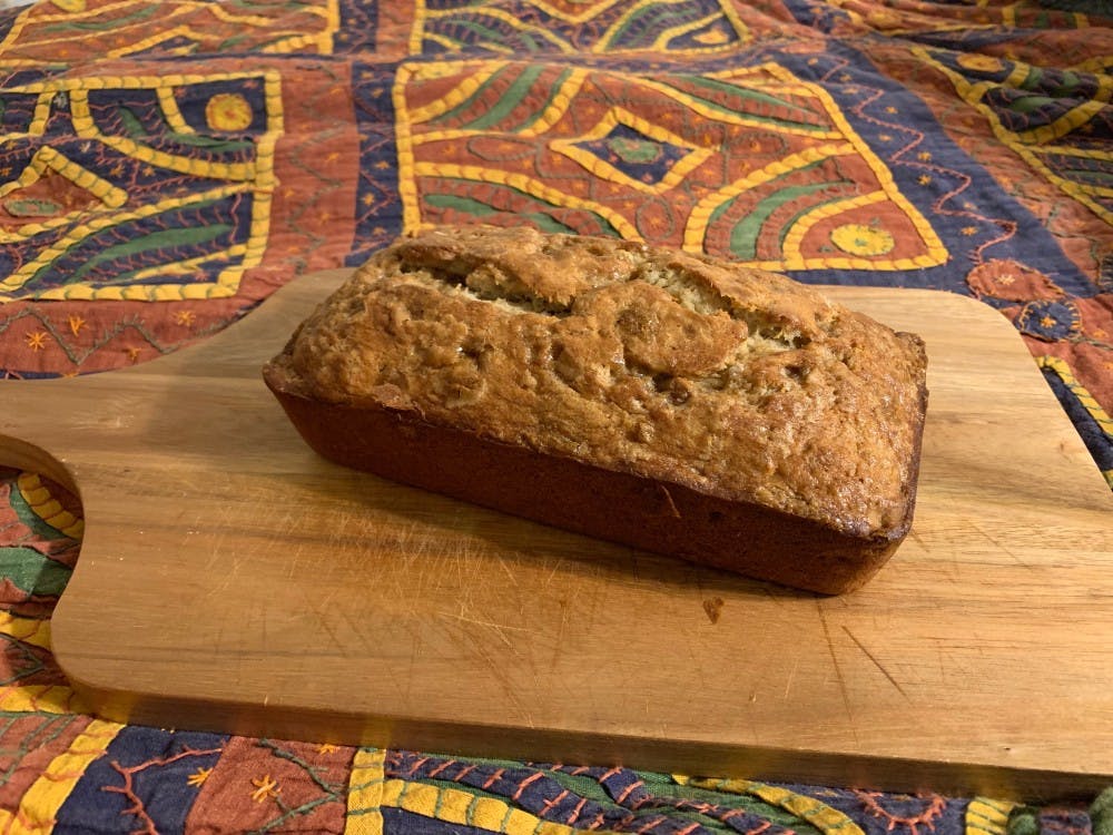 <p>This banana bread is golden and crispy on the outside and fluffy and moist on the inside.</p>