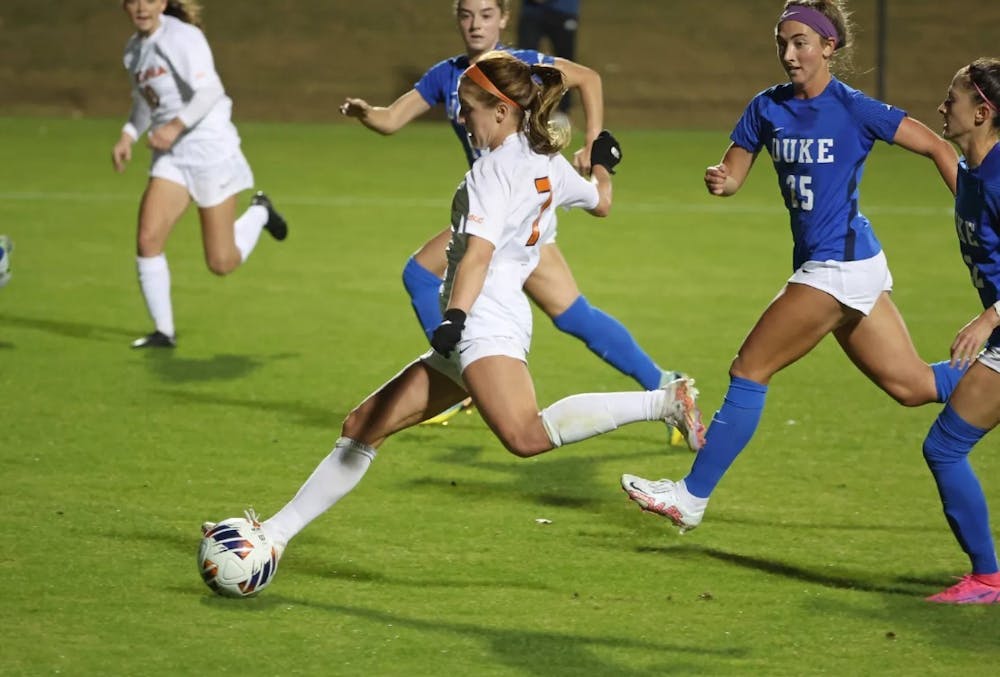 <p>Graduate student forward Alexa Spaanstra produced the Cavaliers' only goal of the game Sunday night against Duke.</p>