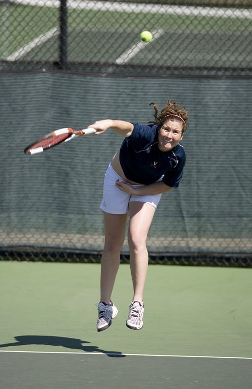 Jennifer Stevens in action against Wake.  The Virginia Cavaliers Women's Tennis team fell to the #14 Wake Forest Demon Decons 6-1 at the Snyder Tennis Center in Charlottesville, VA on March 25, 2007.
