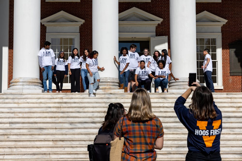 Hoos First Celebration week featured a number of events including a kickoff event Monday where students picked up T-shirts and water bottles before taking a community photo in front of the Rotunda. 