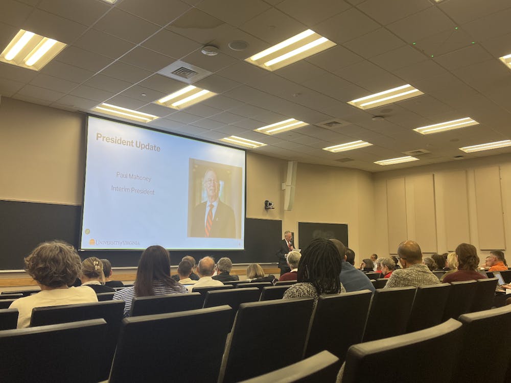 Interim University President Paul Mahoney speaks at a Faculty Senate meeting, photographed Nov. 14, 2025.
