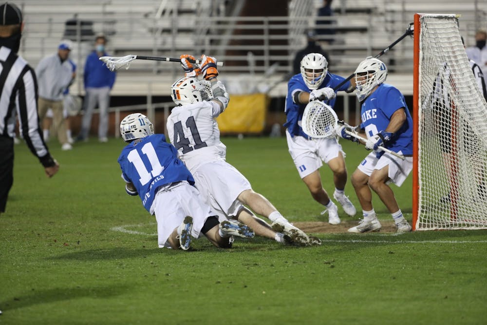 <p>Graduate student attackman Charlie Bertrand looked to have the game-winning goal with seven seconds left in regulation, but the two-time Division II Player of the Year was called for falling into the goal mouth, nullifying the goal.&nbsp;</p>