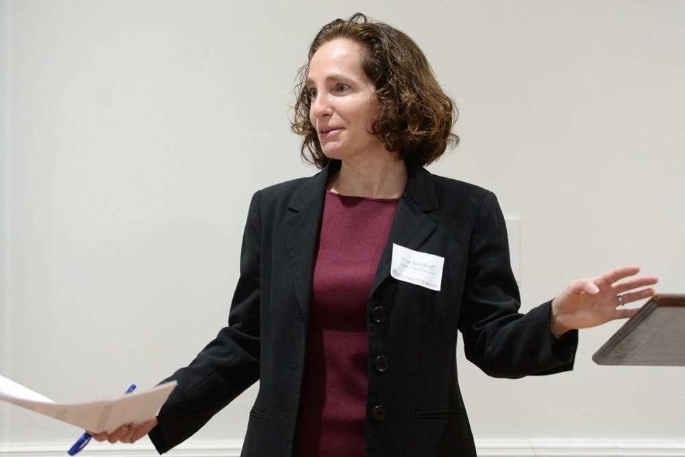 Law School Dean Risa Goluboff spoke about recent proposed policy regulations at a University Democrats meeting Wednesday night.
