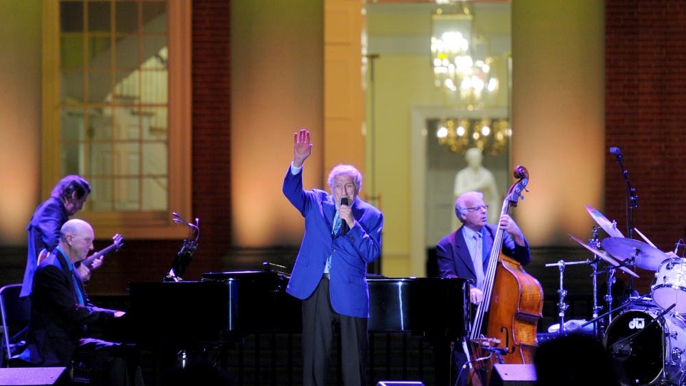 Tony Bennett performs in front of the Rotunda at the "Honor the Future" campaign event.