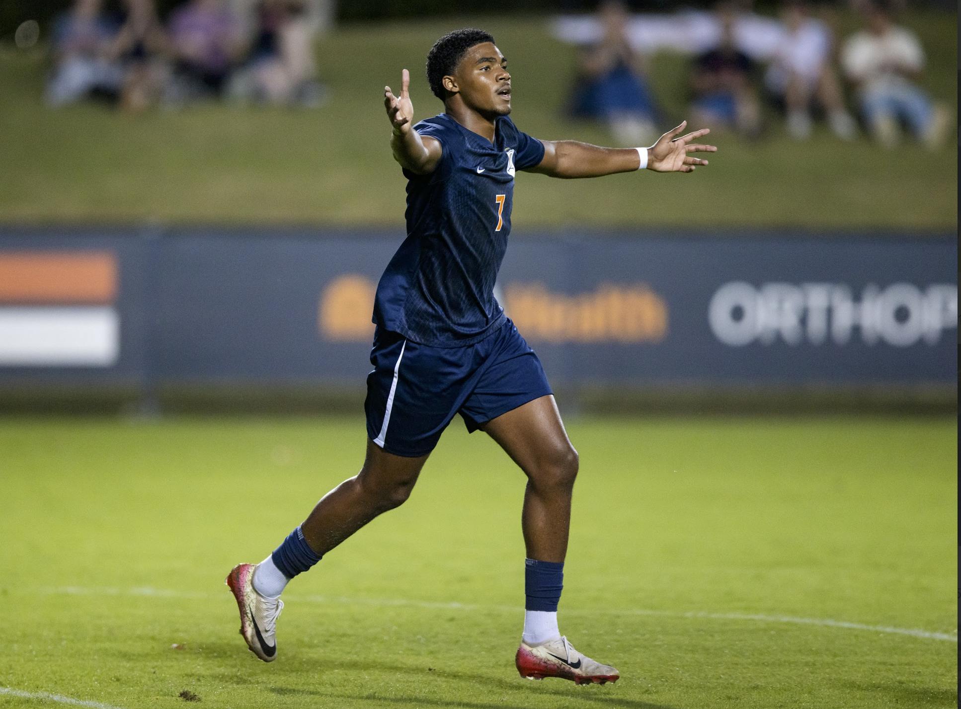 Nicholas Simmonds celebrates a goal against Wake Forest.
