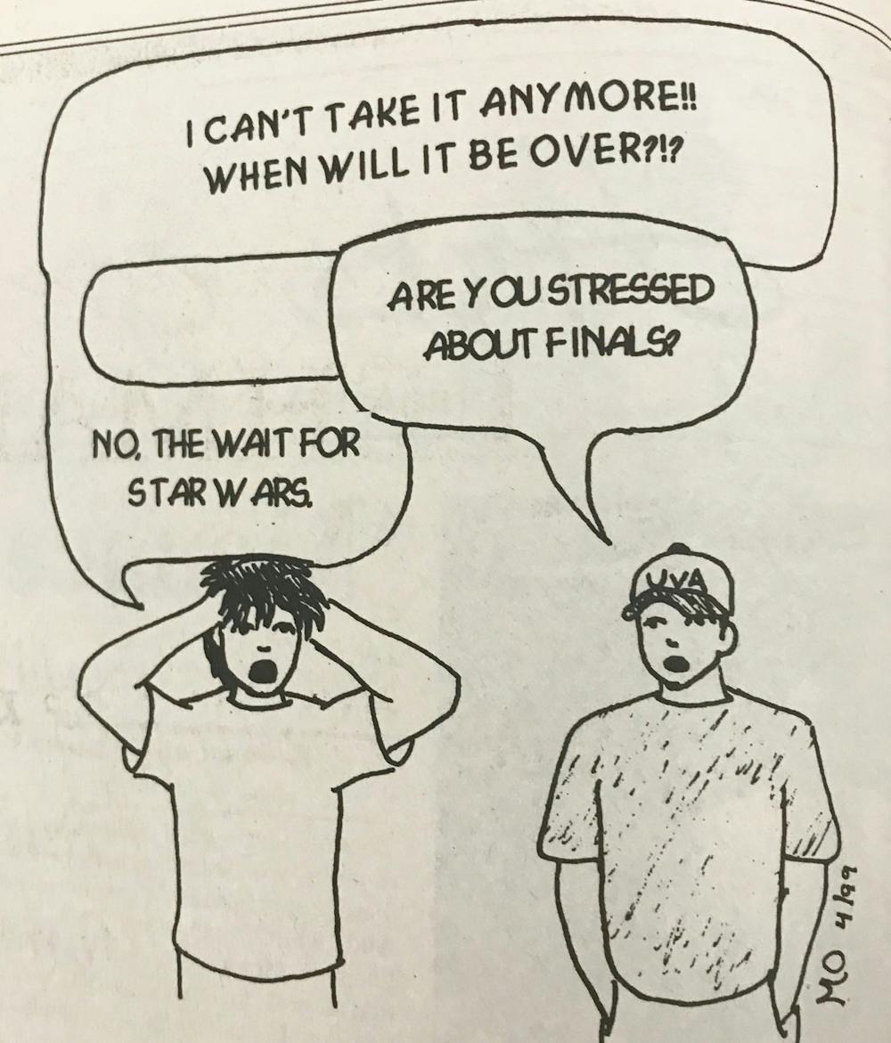 A student cartoon, originally published April 1999, expresses student concerns over the upcoming release of "Star Wars: Episode I — The Phantom Menace."&nbsp;