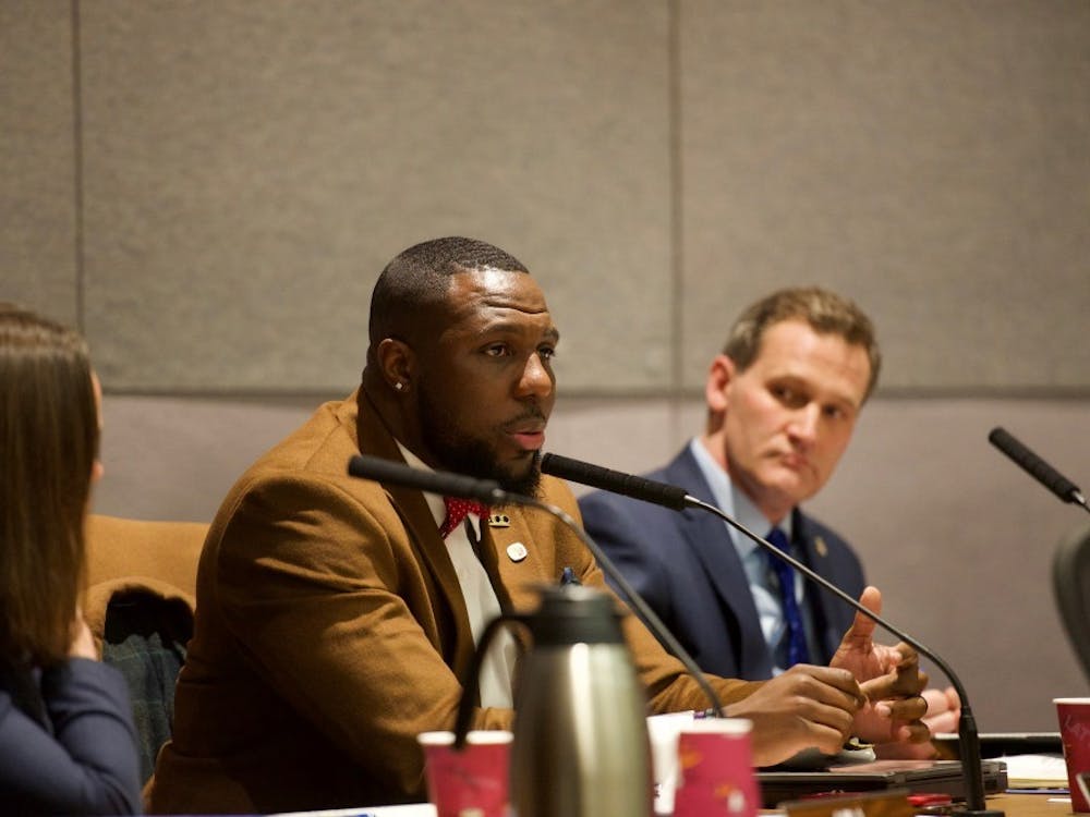 Charlottesville City Councilor Wes Bellamy addressed the Jefferson Society during speaker series designed to connect the group to the larger Charlottesville community. (Photo: Bellamy pictured at a City Council meeting.)