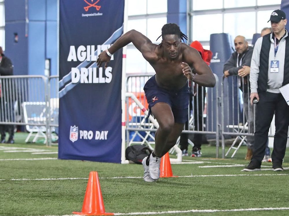 Graduate student tight end Jelani Woods put together impressive showings at the NFL Combine and Virginia Pro Day to boost his draft stock ahead of the NFL Draft.