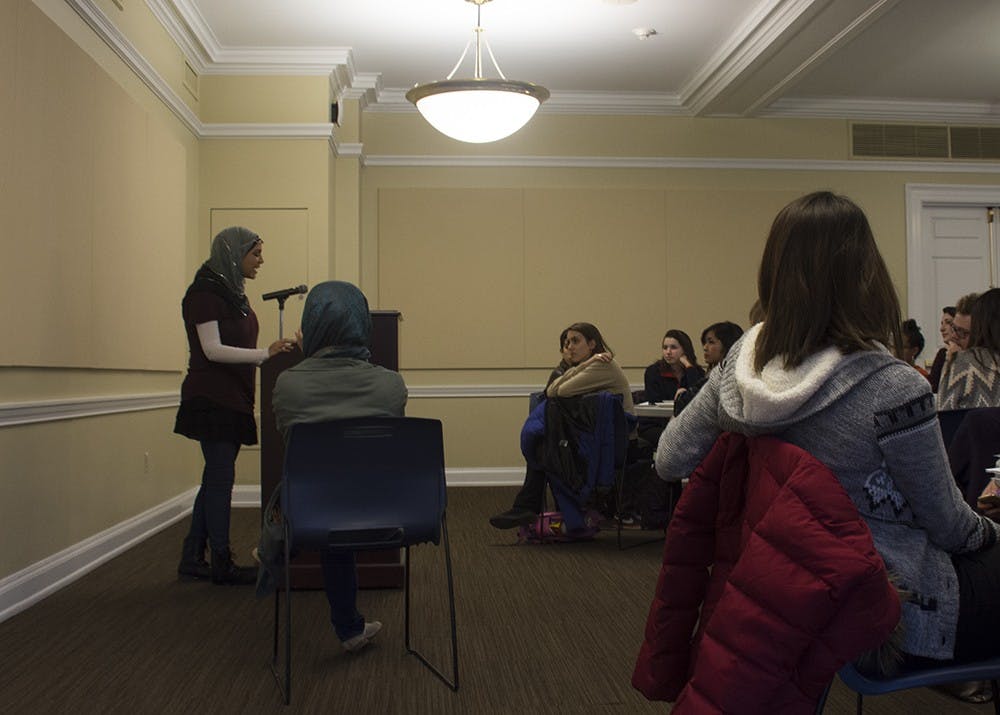 Discussion moderators and speakers addressed the participants in this year's World Hijab Day event.&nbsp;