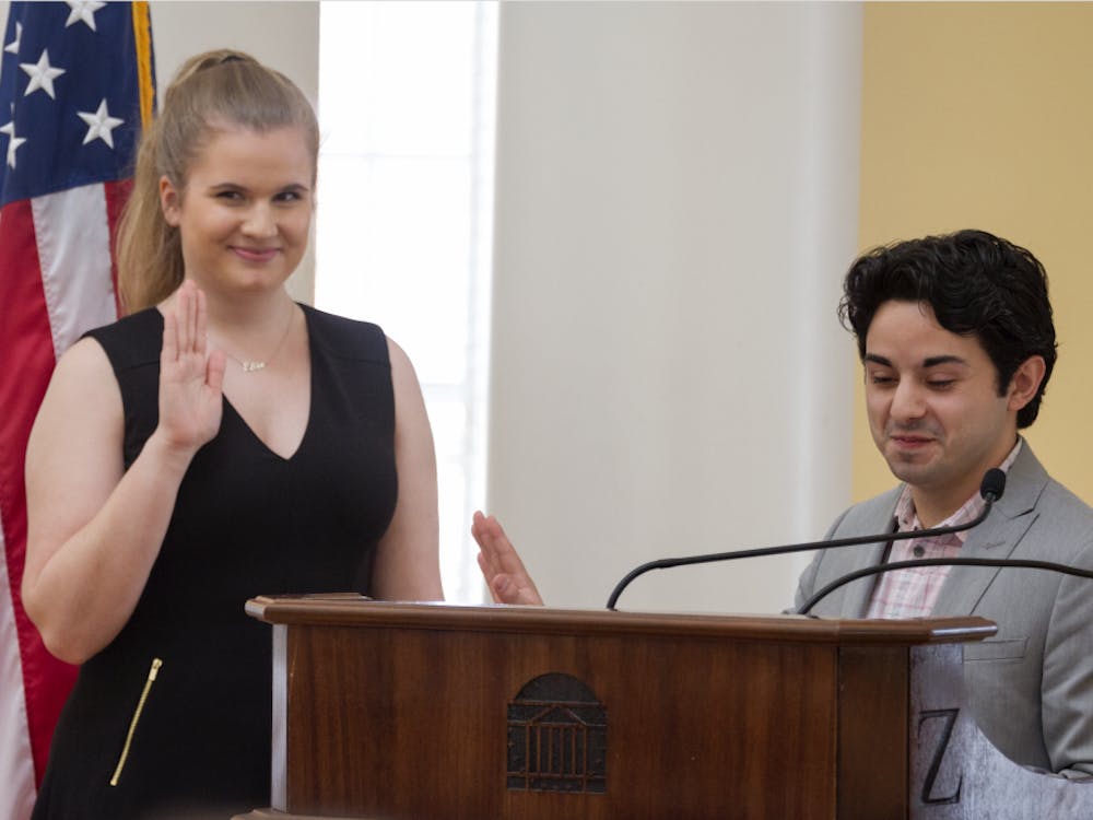 Ellie Brasacchio being sworn in by Student Council President Alex Cintron.&nbsp;