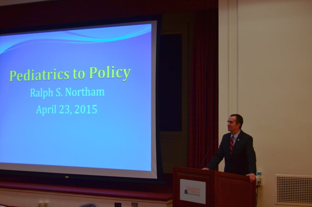 Lt. Gov. Ralph Northam addressed the pediatric department's Grand Rounds about the intersection of medicine and politics.