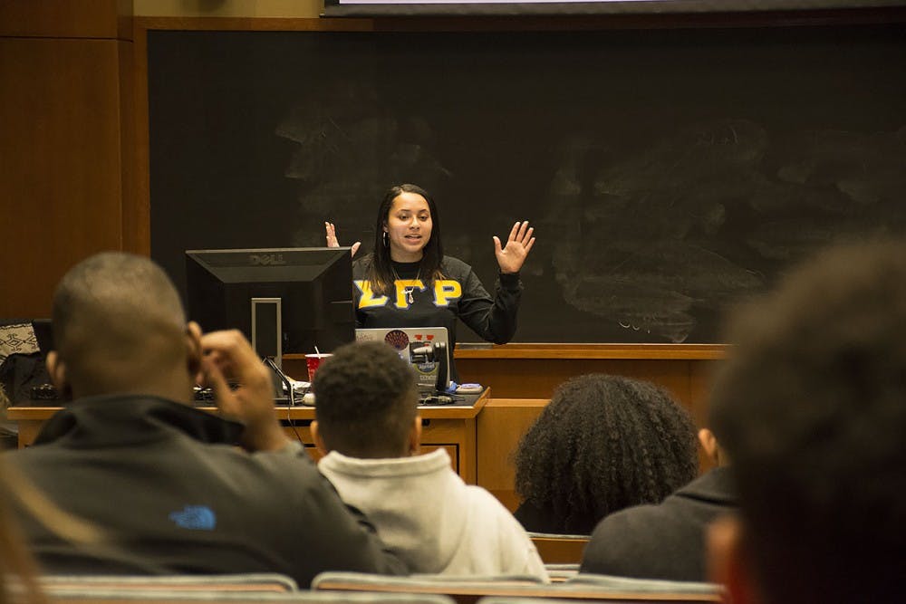 <p>Taylor Lamb, a fourth-year College student and Sigma Gamma Rho President, moderated the conversation Monday.&nbsp;</p>